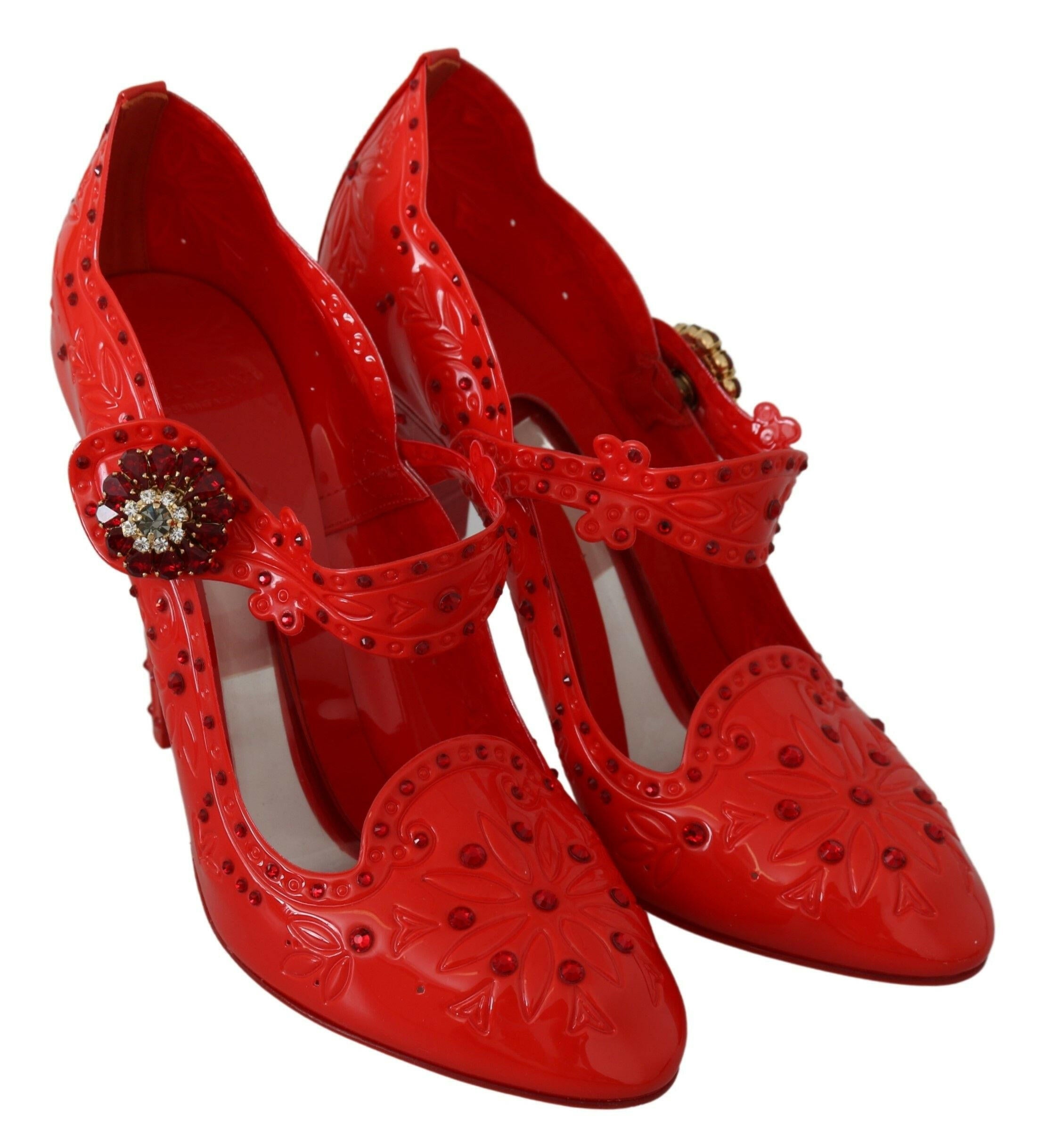 Dolce & Gabbana Red Floral Crystal CINDERELLA Heels Shoes -   -  Dolce & Gabbana.