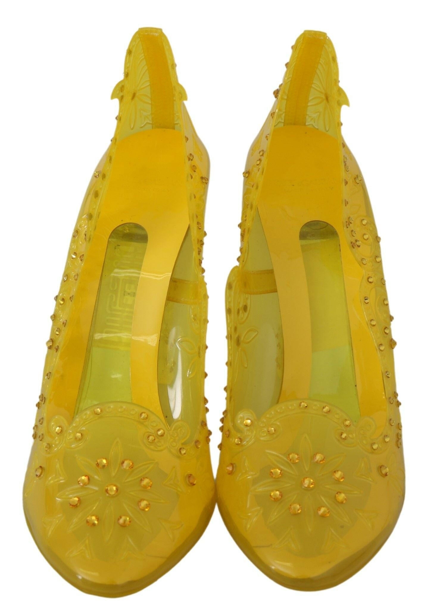 Dolce & Gabbana Yellow Floral Crystal CINDERELLA Heels Shoes -   -  Dolce & Gabbana.