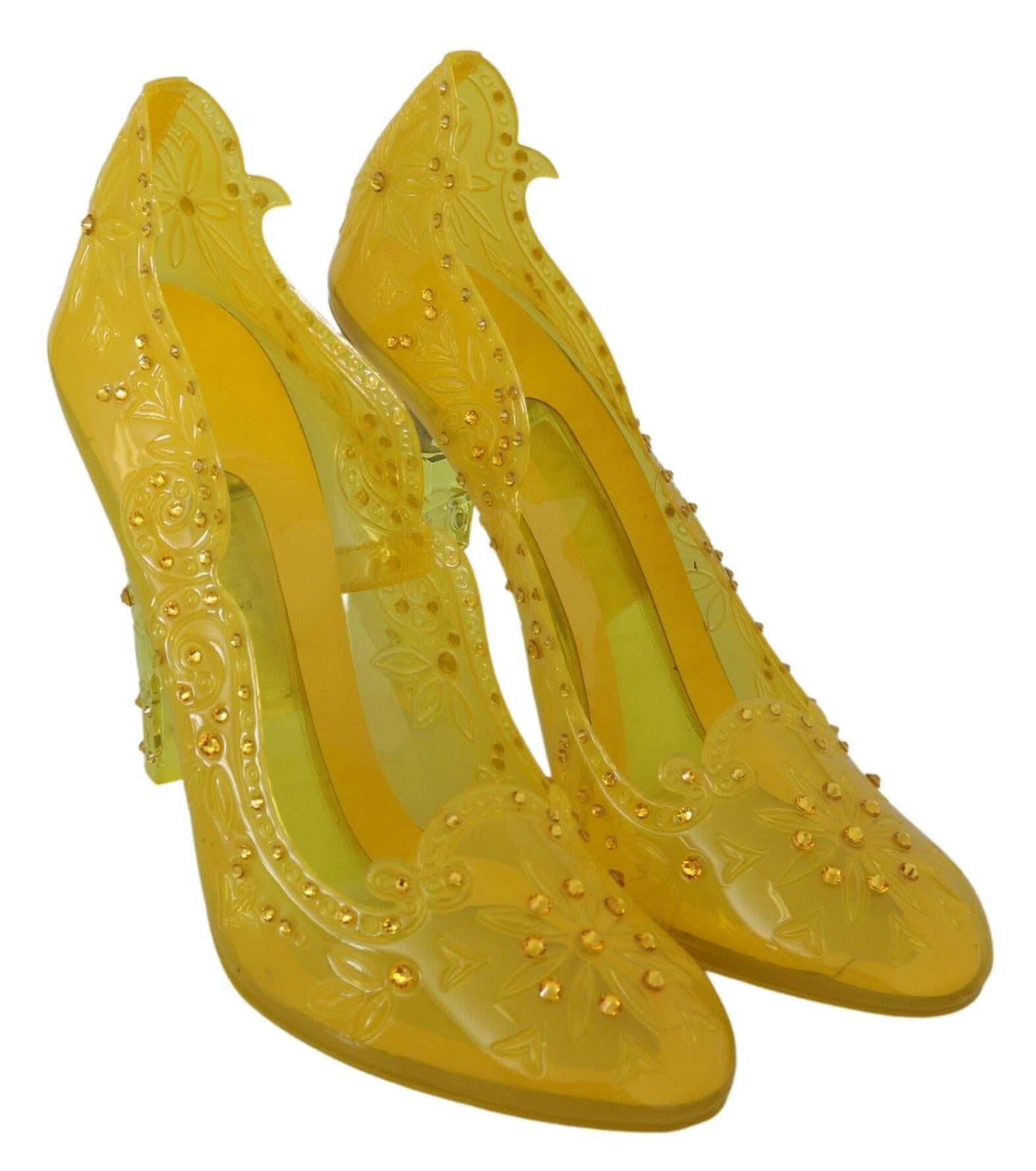 Dolce & Gabbana Yellow Floral Crystal CINDERELLA Heels Shoes -   -  Dolce & Gabbana.