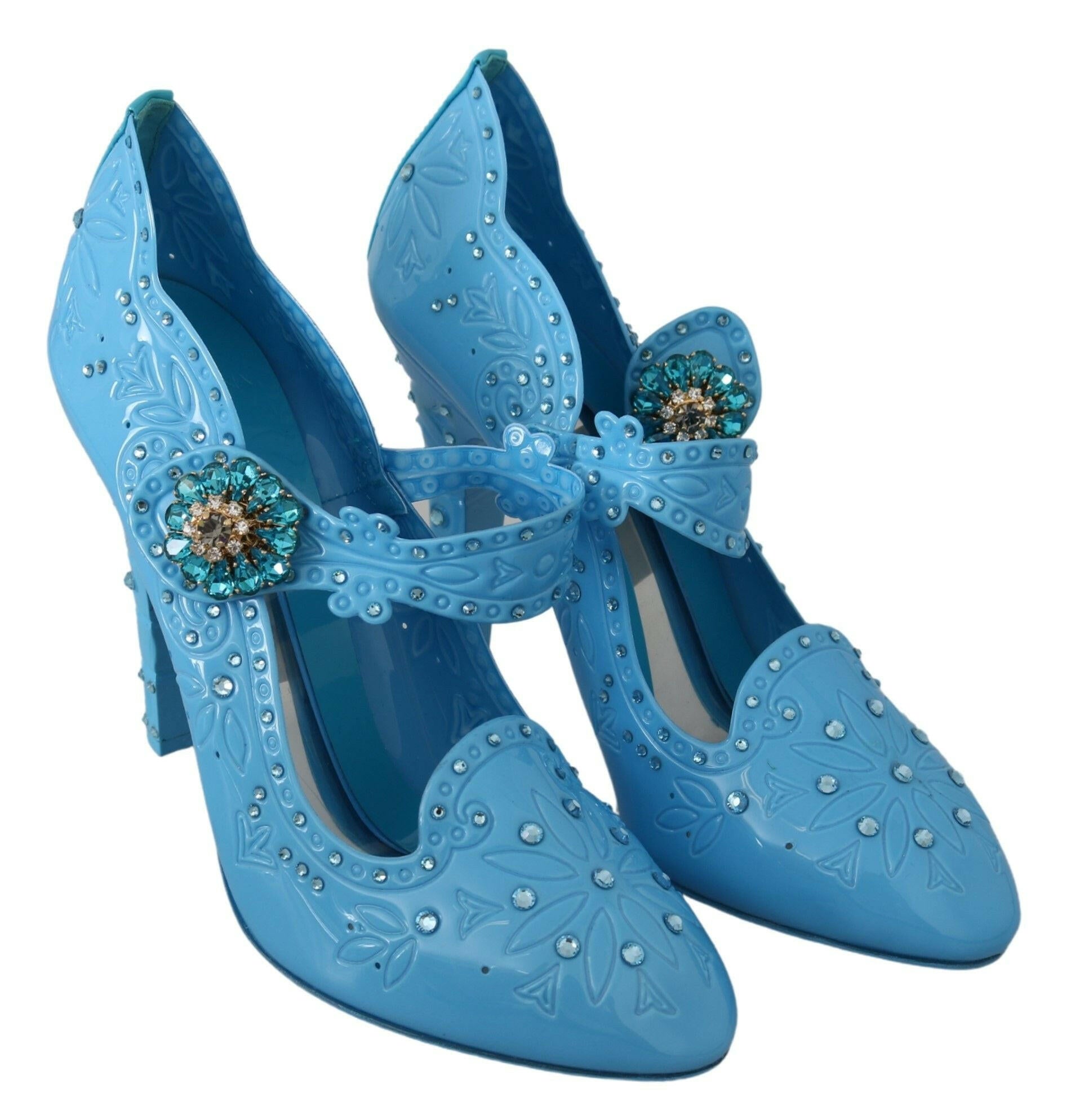 Dolce & Gabbana Blue Floral Crystal CINDERELLA Heels Shoes -   -  Dolce & Gabbana.