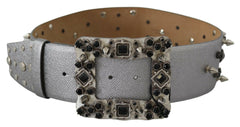 Dolce & Gabbana Silver Leather Crystal Stud Logo Buckle Belt -   -  Dolce & Gabbana.