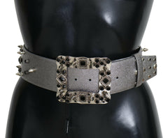 Dolce & Gabbana Silver Leather Crystal Stud Logo Buckle Belt -   -  Dolce & Gabbana.