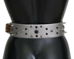 Dolce & Gabbana Silver Leather Crystal Stud Logo Buckle Belt -   -  Dolce & Gabbana.