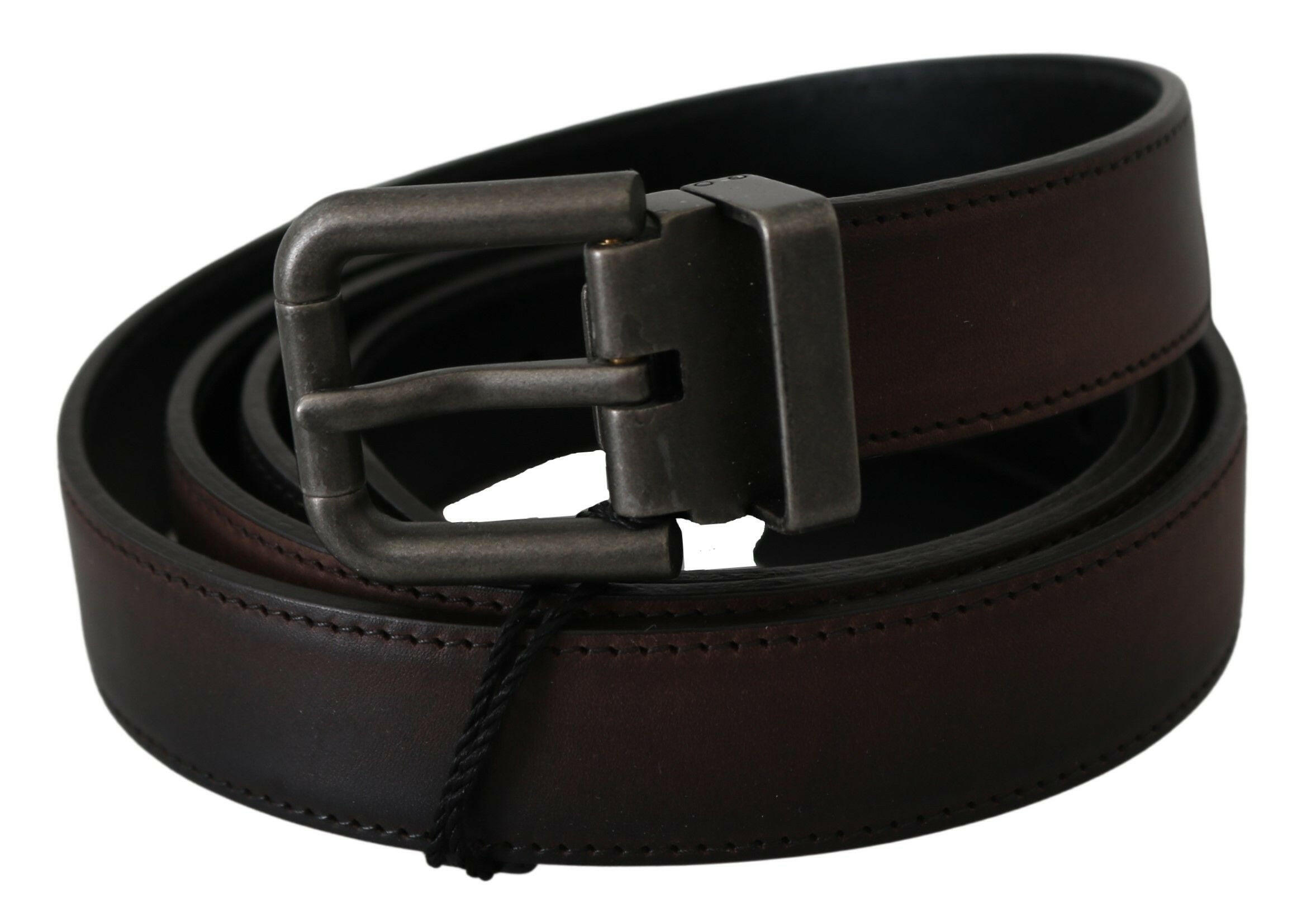 Dolce & Gabbana Solid Brown Leather Gray Buckle Belt -   -  Dolce & Gabbana.