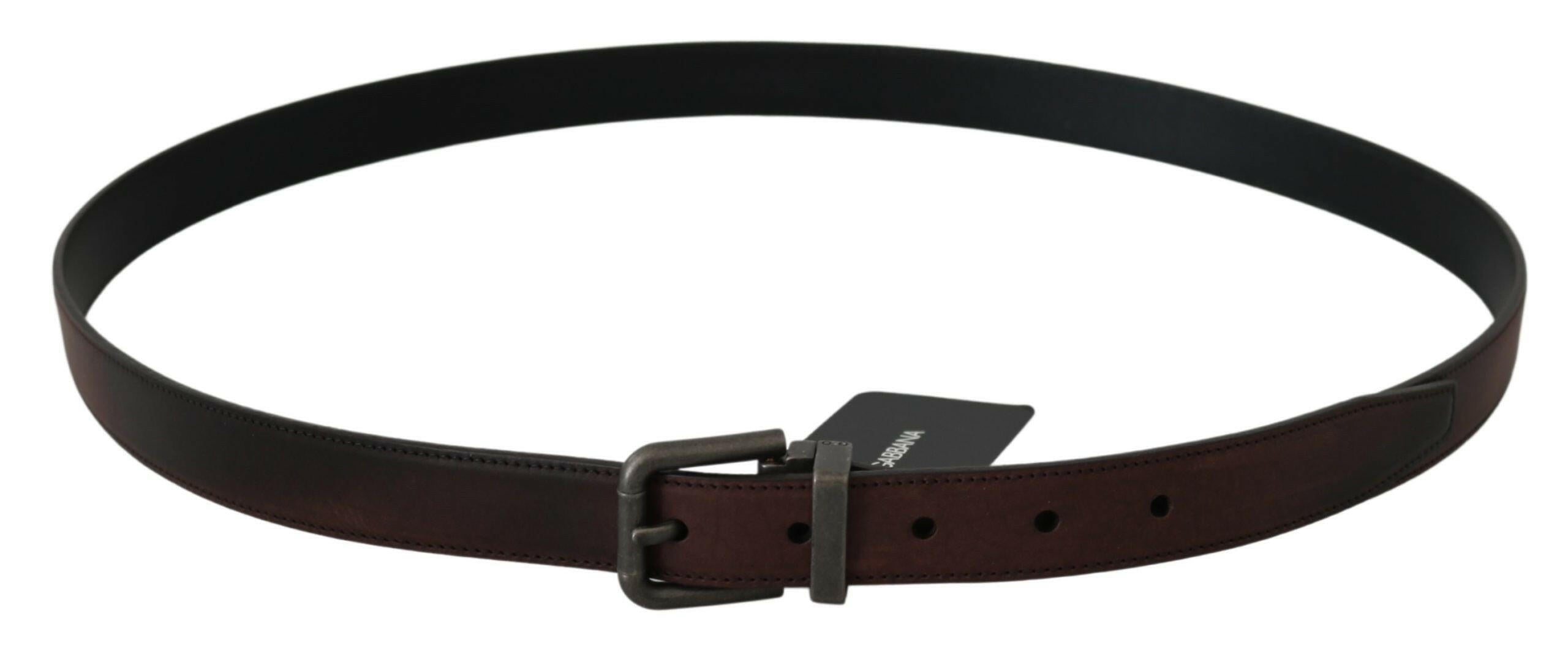 Dolce & Gabbana Solid Brown Leather Gray Buckle Belt -   -  Dolce & Gabbana.