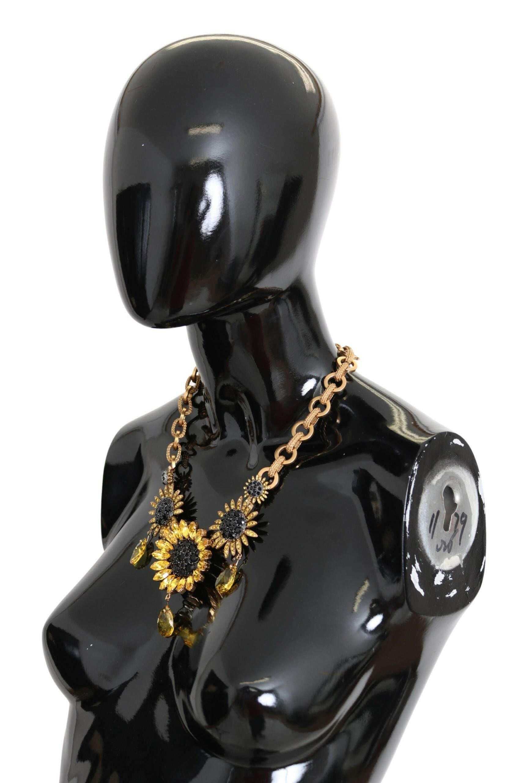 Dolce & Gabbana Gold Brass Chain Crystal Sunlower Pendants Necklace -   -  Dolce & Gabbana.