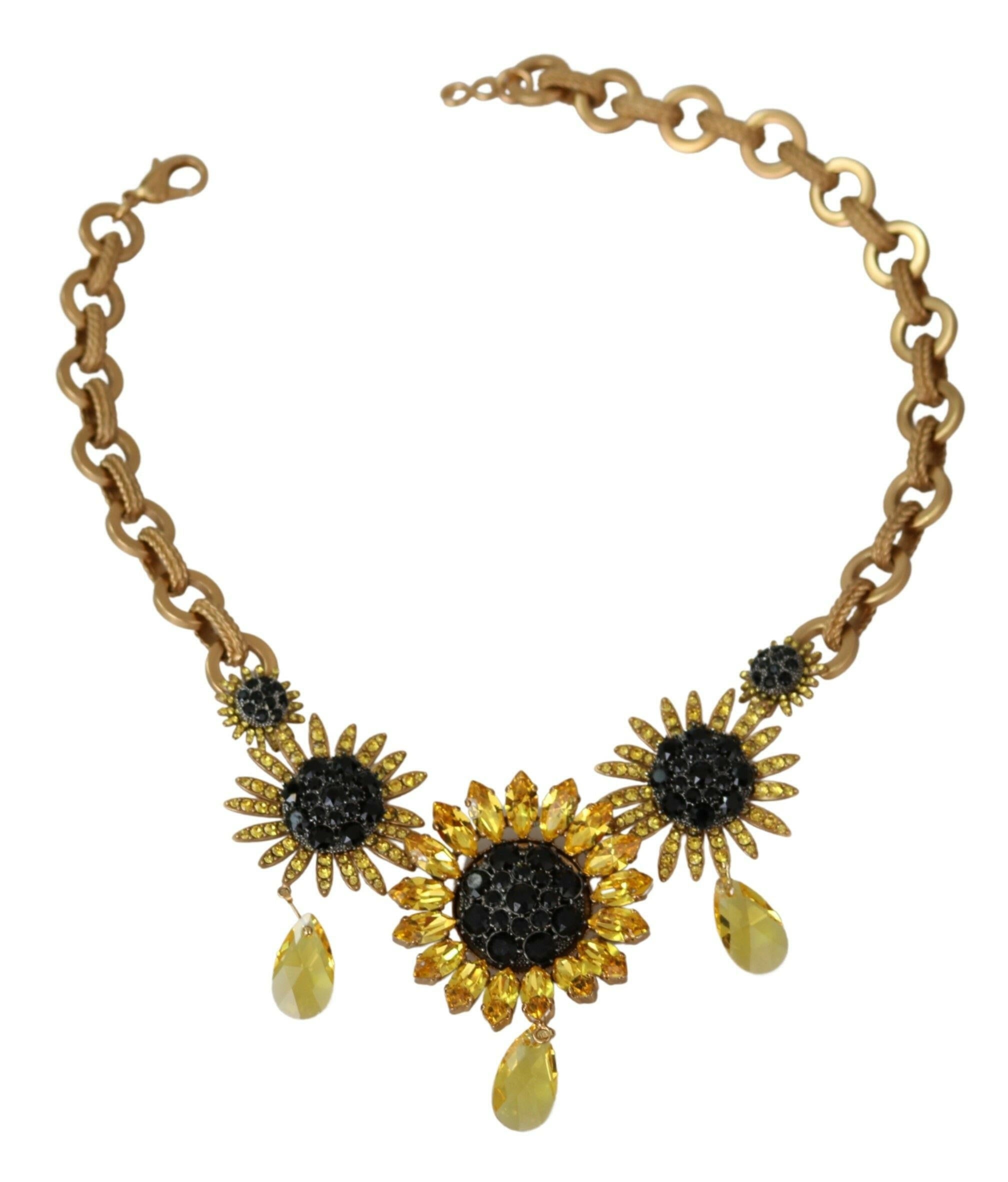 Dolce & Gabbana Gold Brass Chain Crystal Sunlower Pendants Necklace -   -  Dolce & Gabbana.