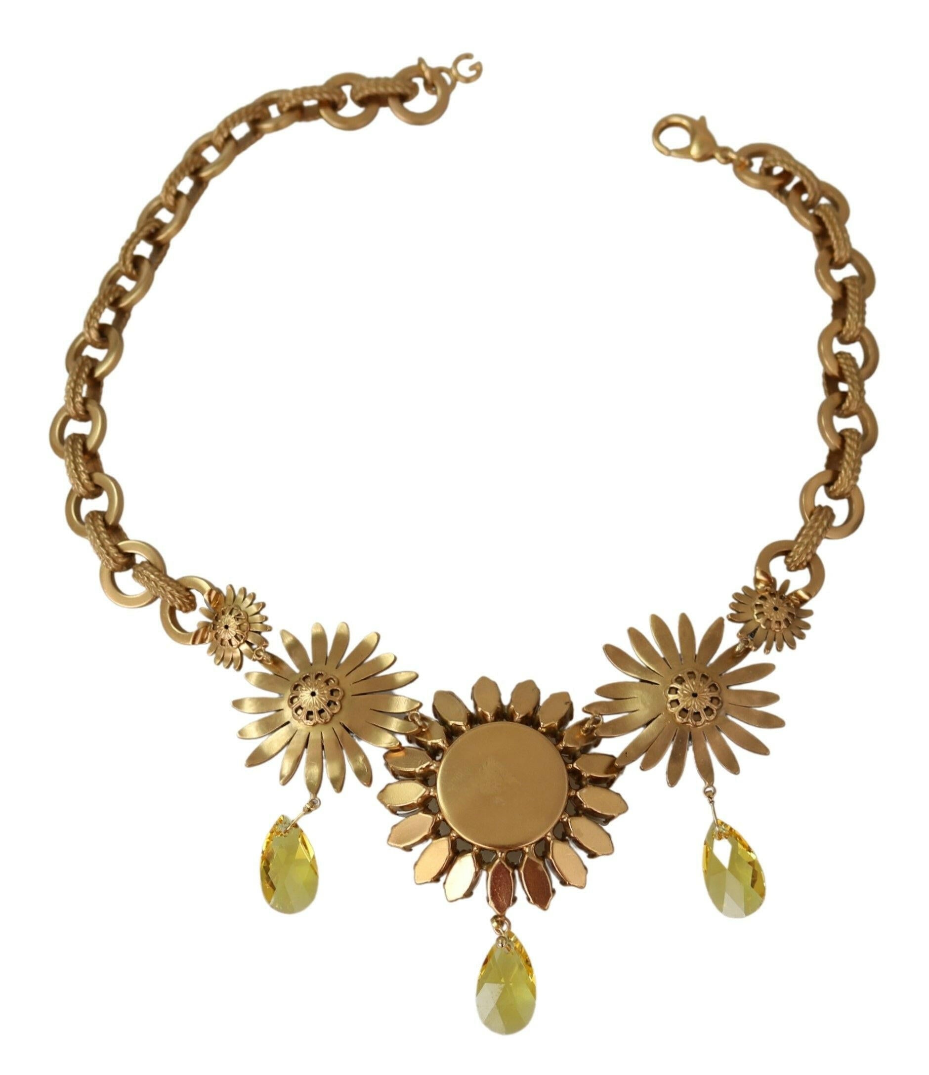 Dolce & Gabbana Gold Brass Chain Crystal Sunlower Pendants Necklace -   -  Dolce & Gabbana.