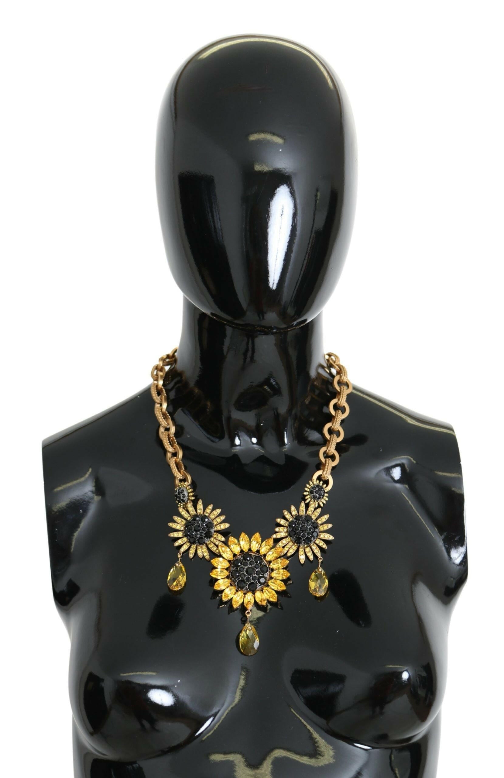 Dolce & Gabbana Gold Brass Chain Crystal Sunlower Pendants Necklace -   -  Dolce & Gabbana.