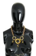 Dolce & Gabbana Gold Brass Chain Crystal Sunlower Pendants Necklace -   -  Dolce & Gabbana.