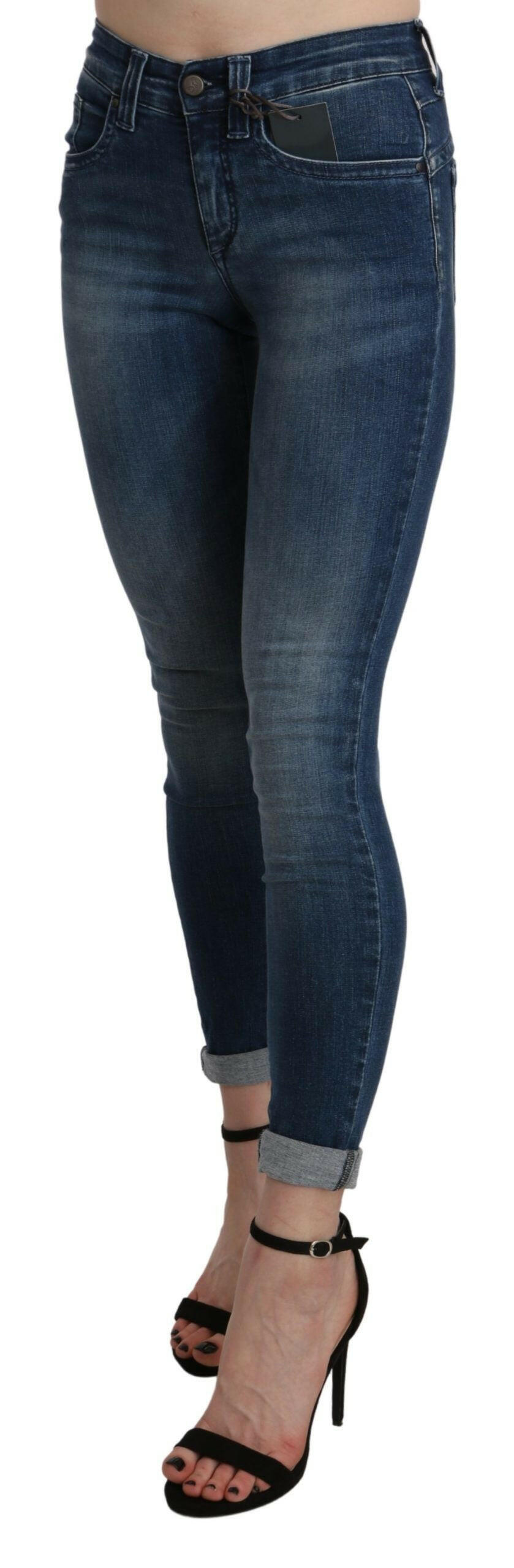 Ermanno Scervino Blue Washed High Waist Skinny Cropped Cotton Jeans -   -  Ermanno Scervino.