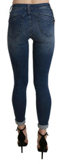 Ermanno Scervino Blue Washed High Waist Skinny Cropped Cotton Jeans -   -  Ermanno Scervino.