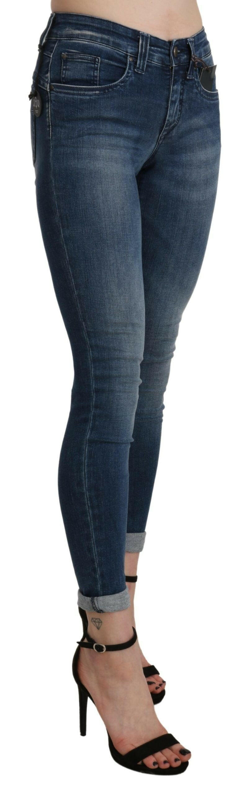 Ermanno Scervino Blue Washed High Waist Skinny Cropped Cotton Jeans -   -  Ermanno Scervino.