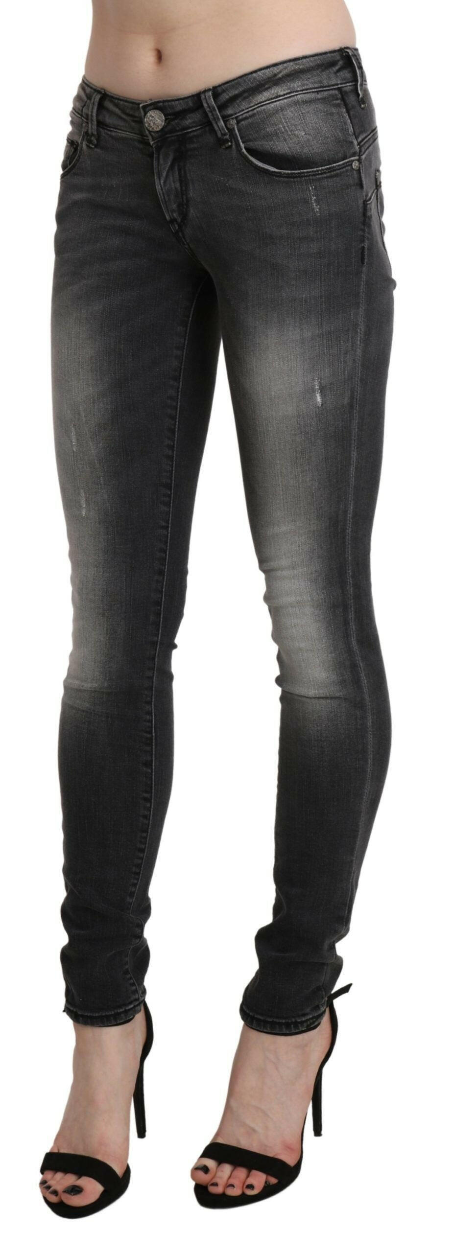 Acht Black Gray Washed Skinny Trouser Cotton Jeans -   -  Acht.