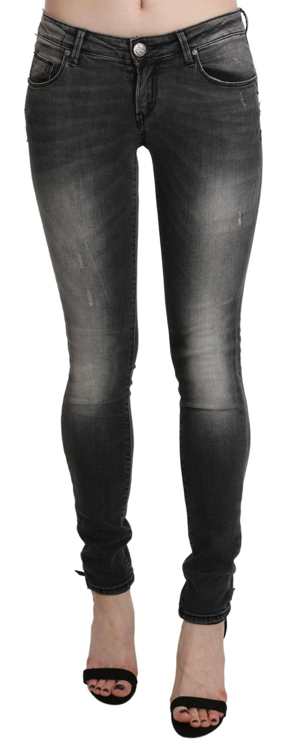 Acht Black Gray Washed Skinny Trouser Cotton Jeans -   -  Acht.