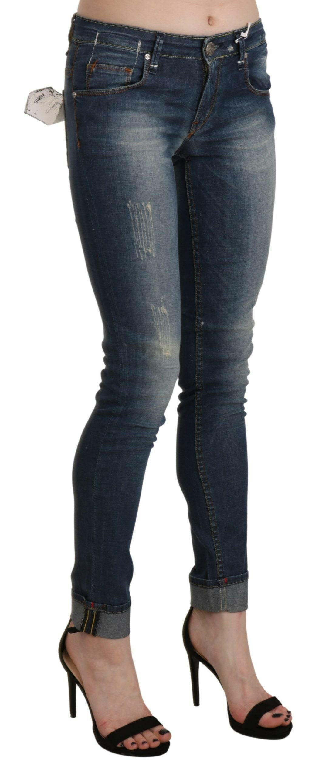 Acht Blue Washed Low Waist Skinny Cropped Denim Trouser -   -  Acht.
