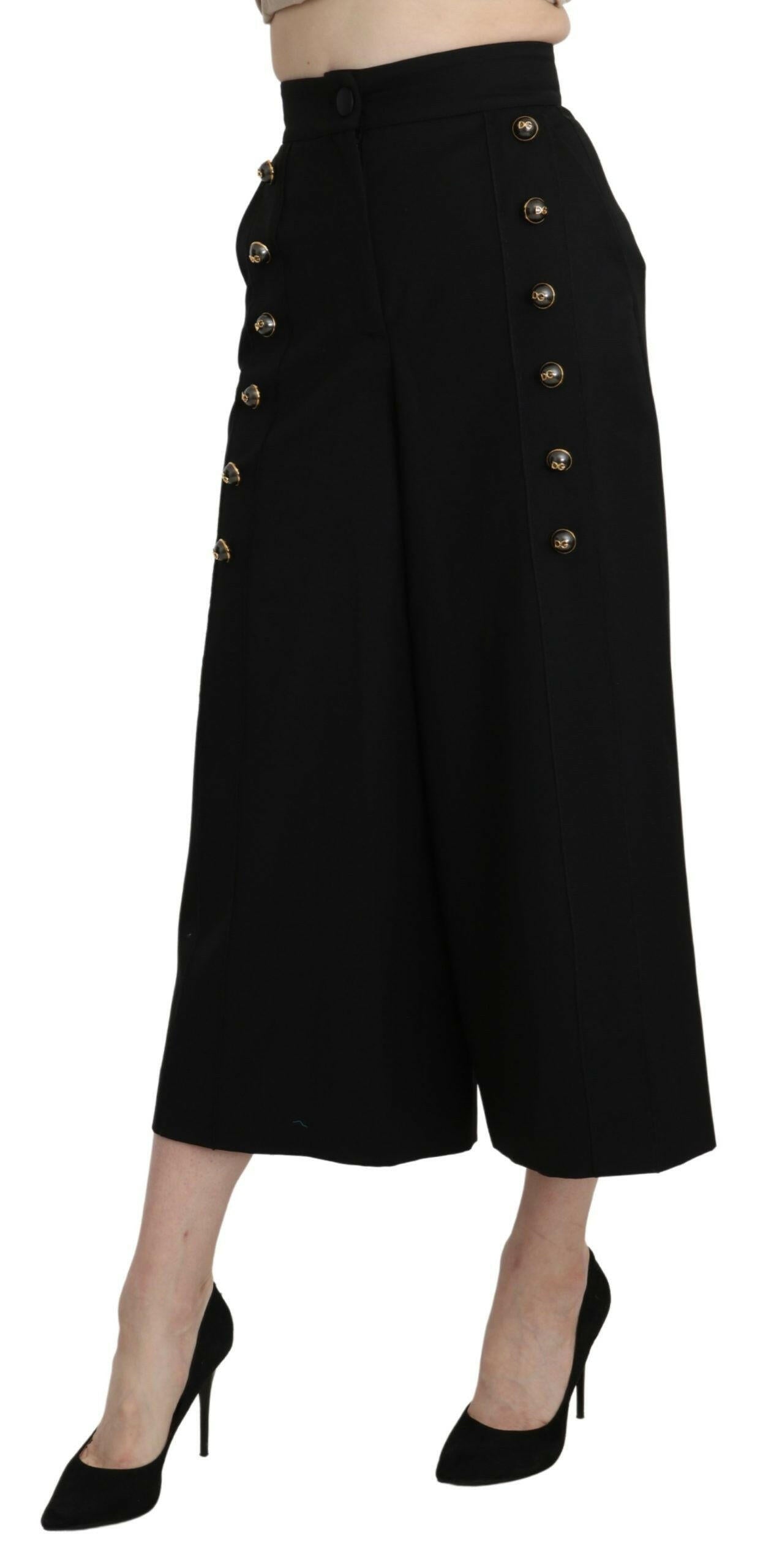 Dolce & Gabbana Black Wide Wool Leg Cropped Trouser Pant -   -  Dolce & Gabbana.