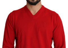 Billionaire Italian Couture Red V-neck Wool Sweatshirt Pullover Sweater -   -  Billionaire Italian Couture.