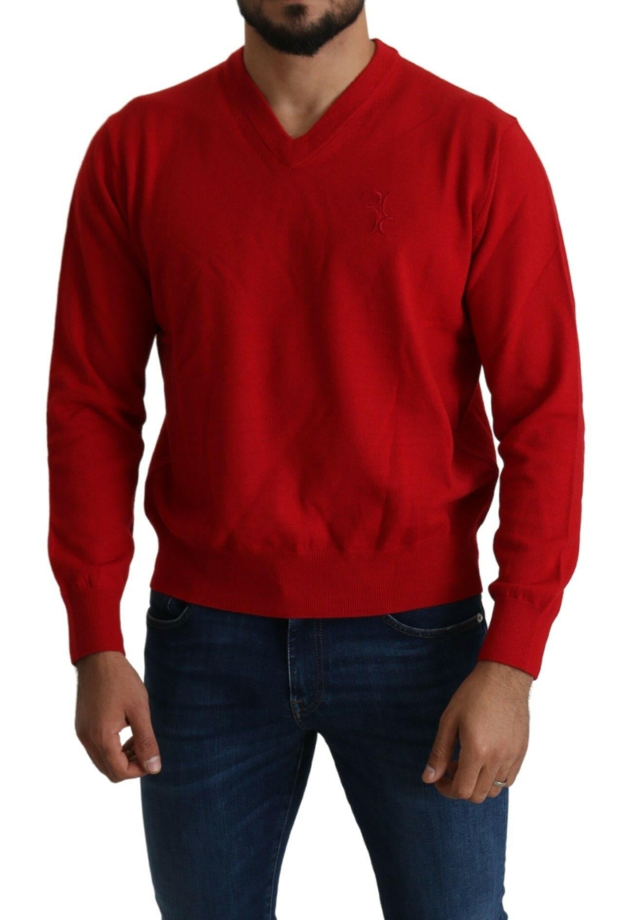 Billionaire Italian Couture Red V-neck Wool Sweatshirt Pullover Sweater -   -  Billionaire Italian Couture.