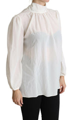 Dolce & Gabbana White Silk Pussy Bow Long Sleeved Top Blouse -   -  Dolce & Gabbana.