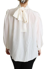 Dolce & Gabbana White Silk Pussy Bow Long Sleeved Top Blouse -   -  Dolce & Gabbana.