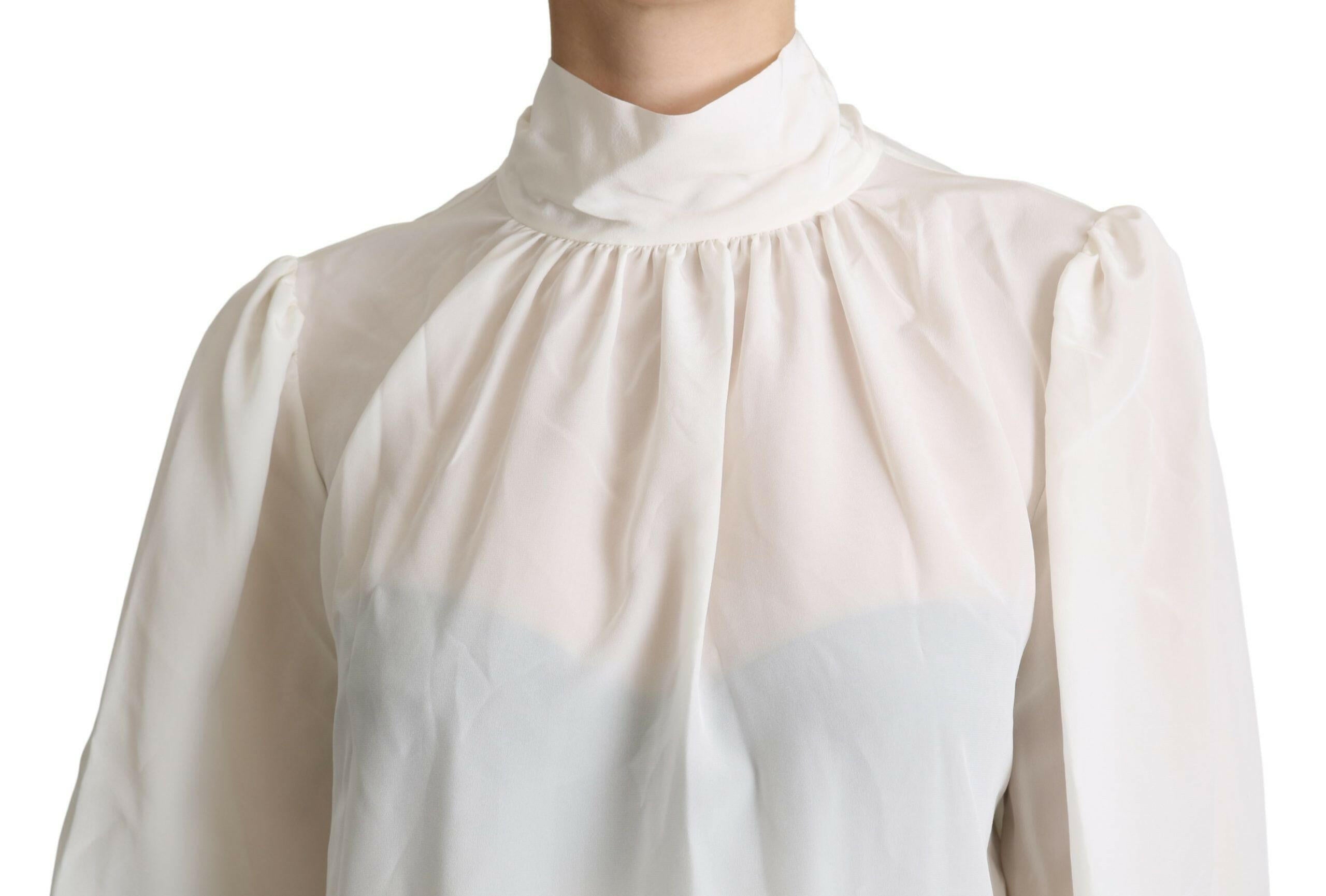 Dolce & Gabbana White Silk Pussy Bow Long Sleeved Top Blouse -   -  Dolce & Gabbana.