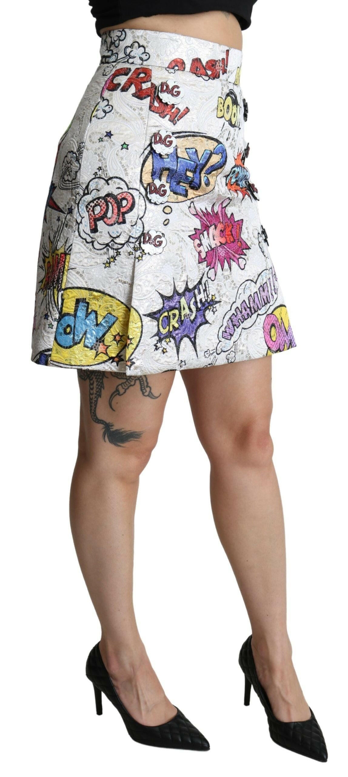 Dolce & Gabbana White Cartoon Brocade A-line High Waist Skirt -   -  Dolce & Gabbana.