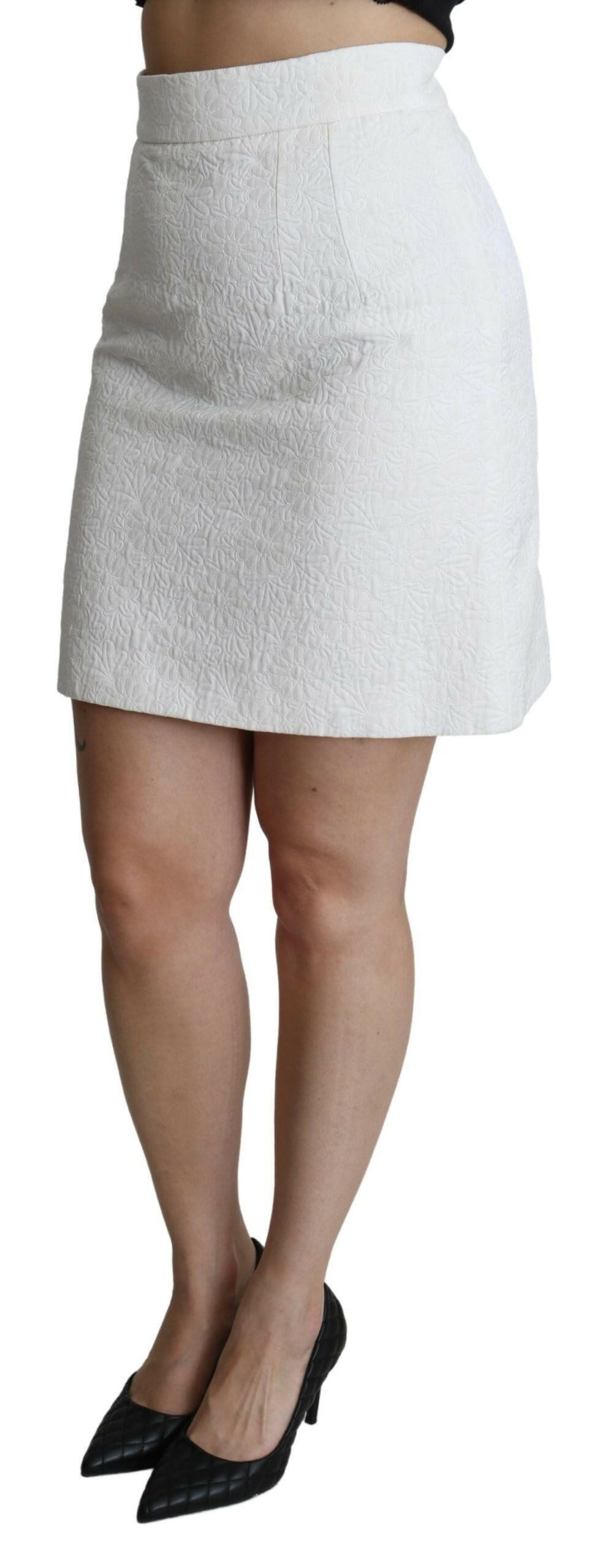 Dolce & Gabbana White Floral High Waist Mini Brocade Skirt -   -  Dolce & Gabbana.