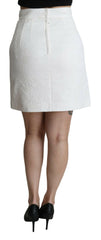Dolce & Gabbana White Floral High Waist Mini Brocade Skirt -   -  Dolce & Gabbana.