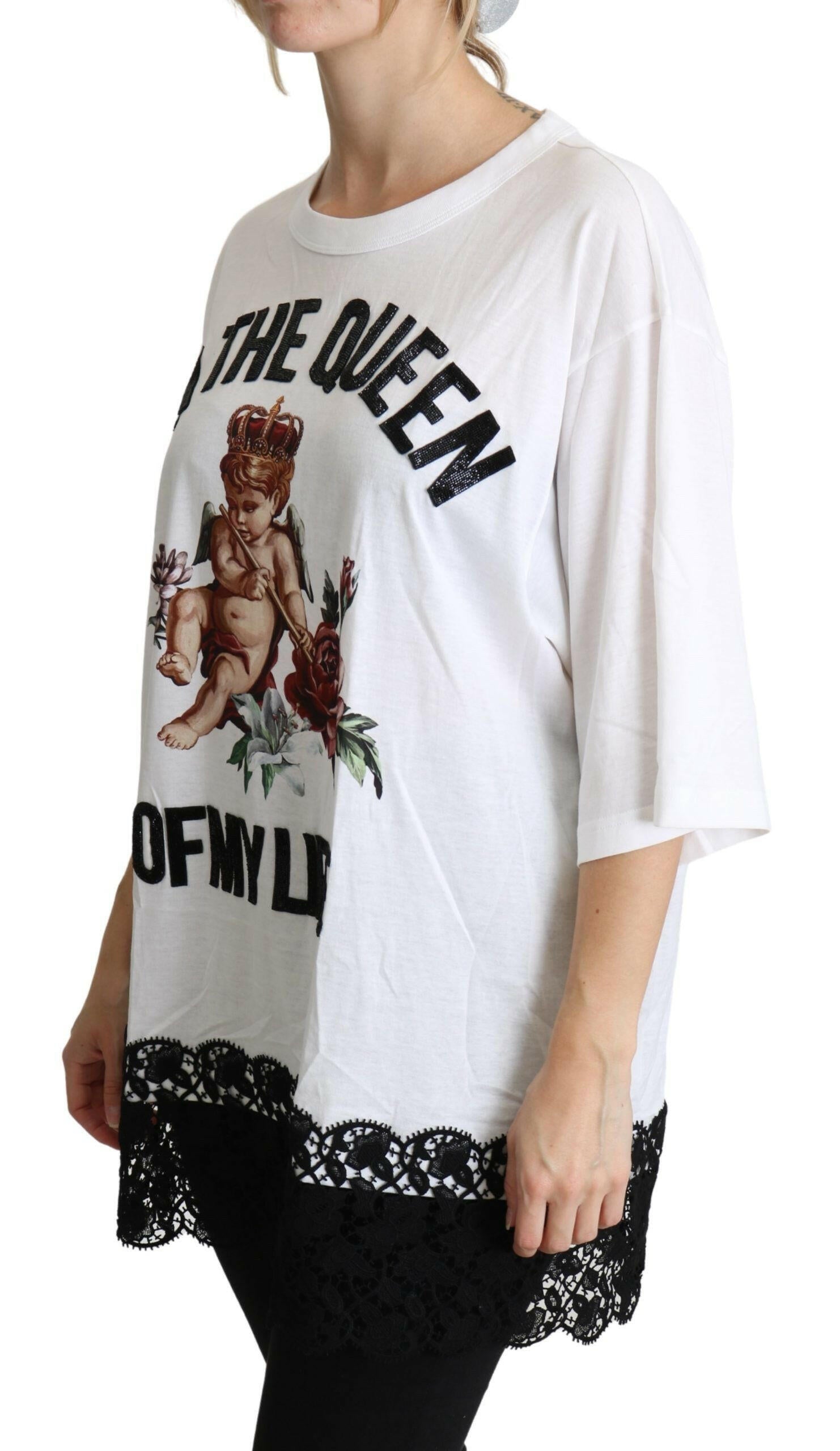 Dolce & Gabbana White Angel Print Cotton Round Neck Shirt Tops -   -  Dolce & Gabbana.