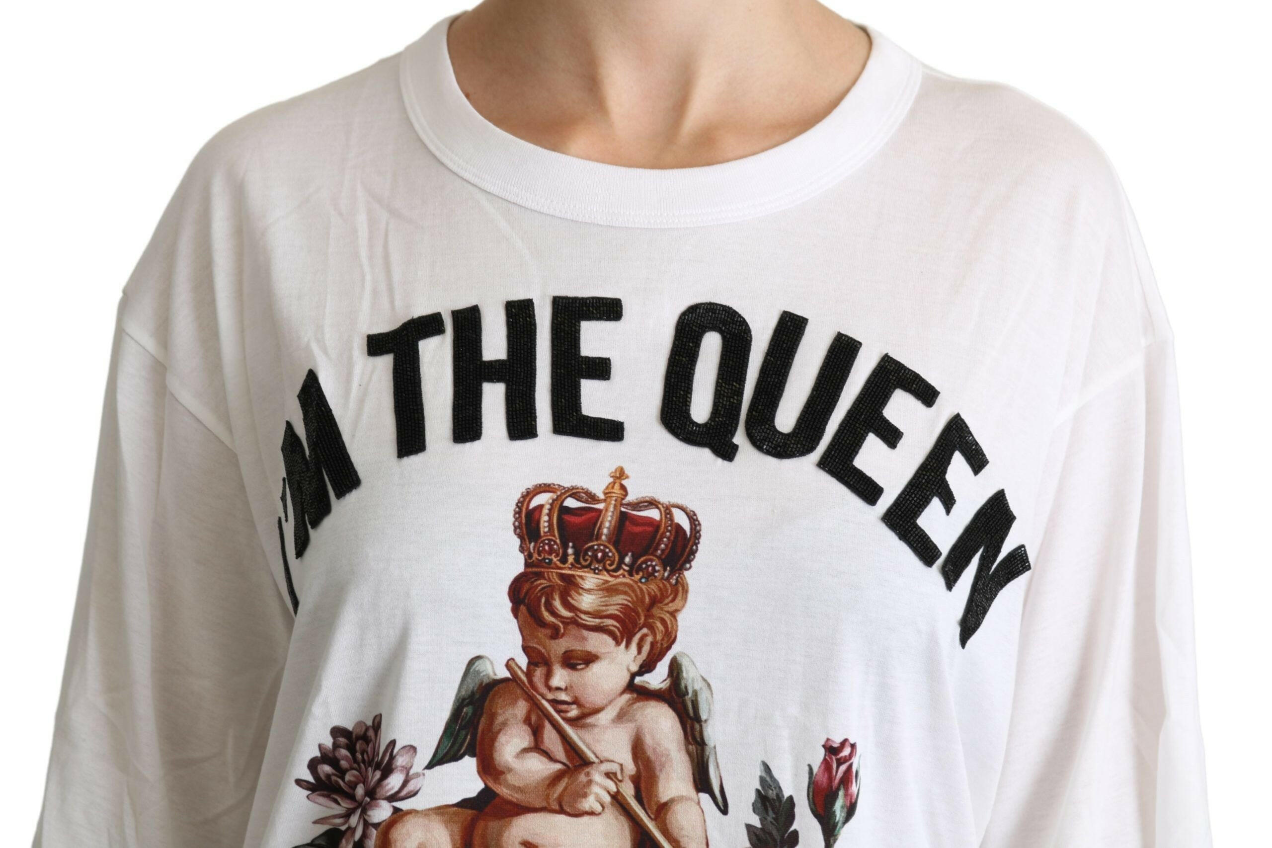 Dolce & Gabbana White Angel Print Cotton Round Neck Shirt Tops -   -  Dolce & Gabbana.