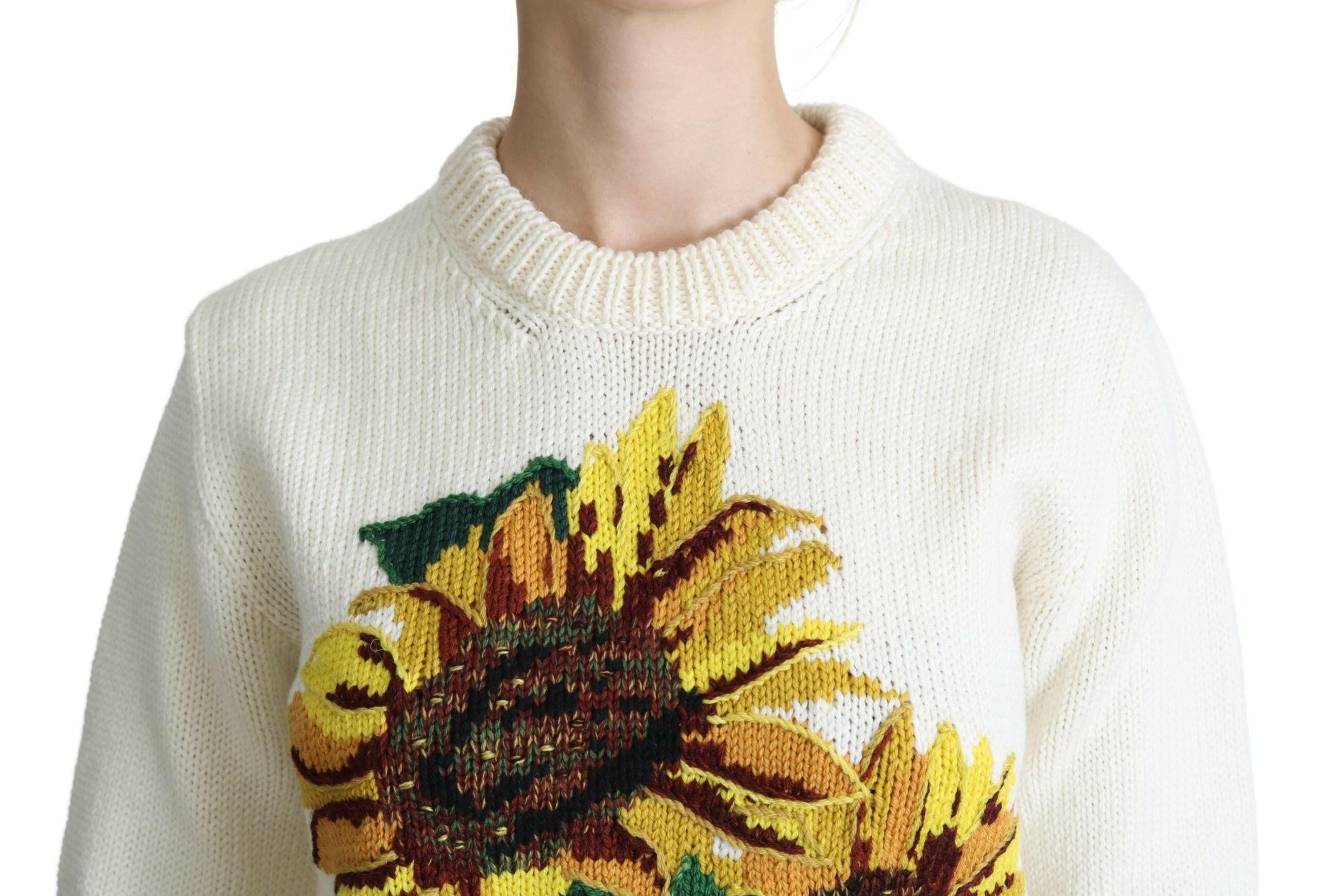 Dolce & Gabbana White Floral Wool Pullover Sunflower Sweater -   -  Dolce & Gabbana.