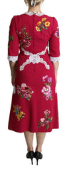 Dolce & Gabbana Red Floral Embroidered Sheath Midi Dress -   -  Dolce & Gabbana.