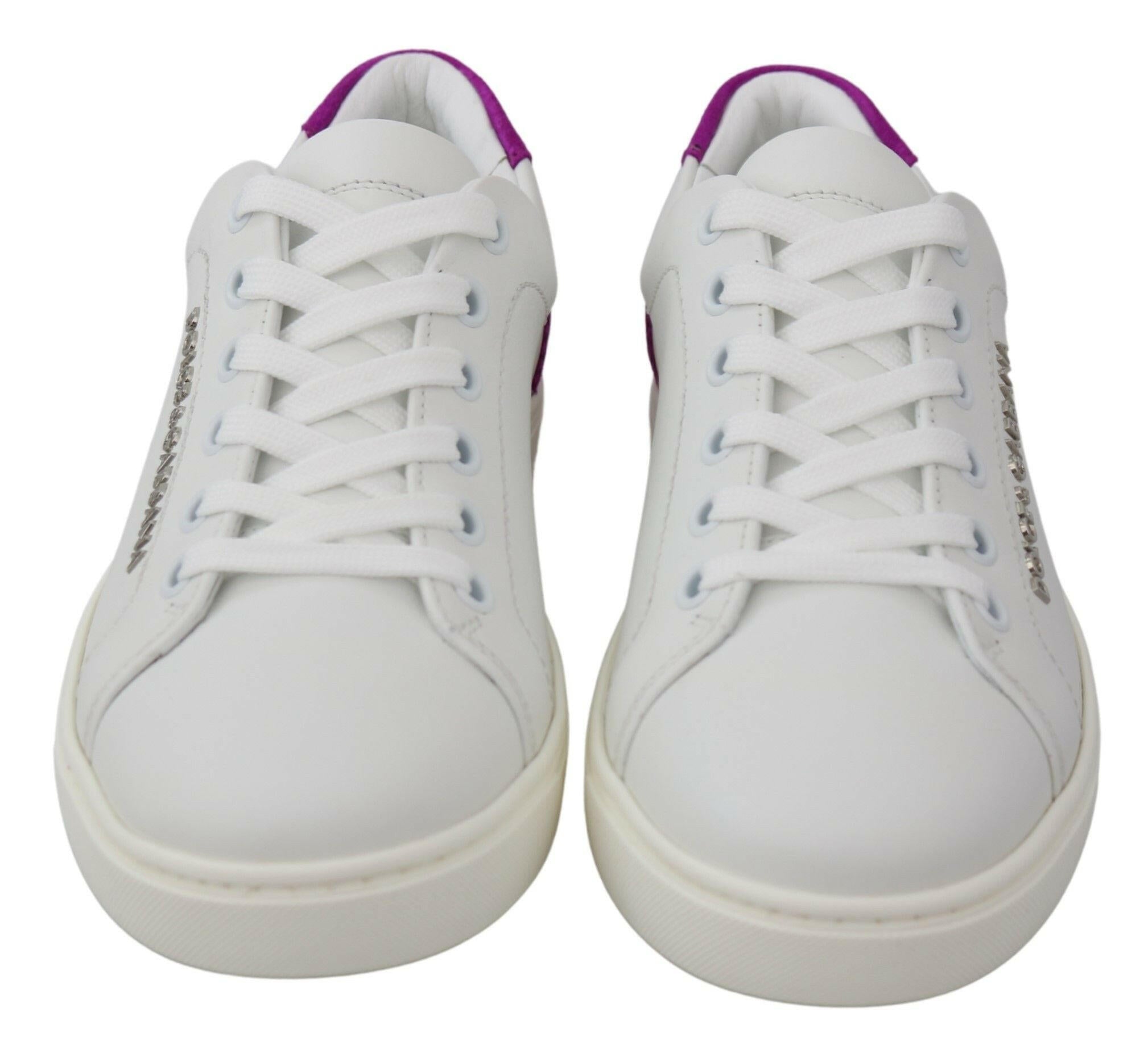 Dolce & Gabbana White Purple Leather Logo Womens Shoes -   -  Dolce & Gabbana.
