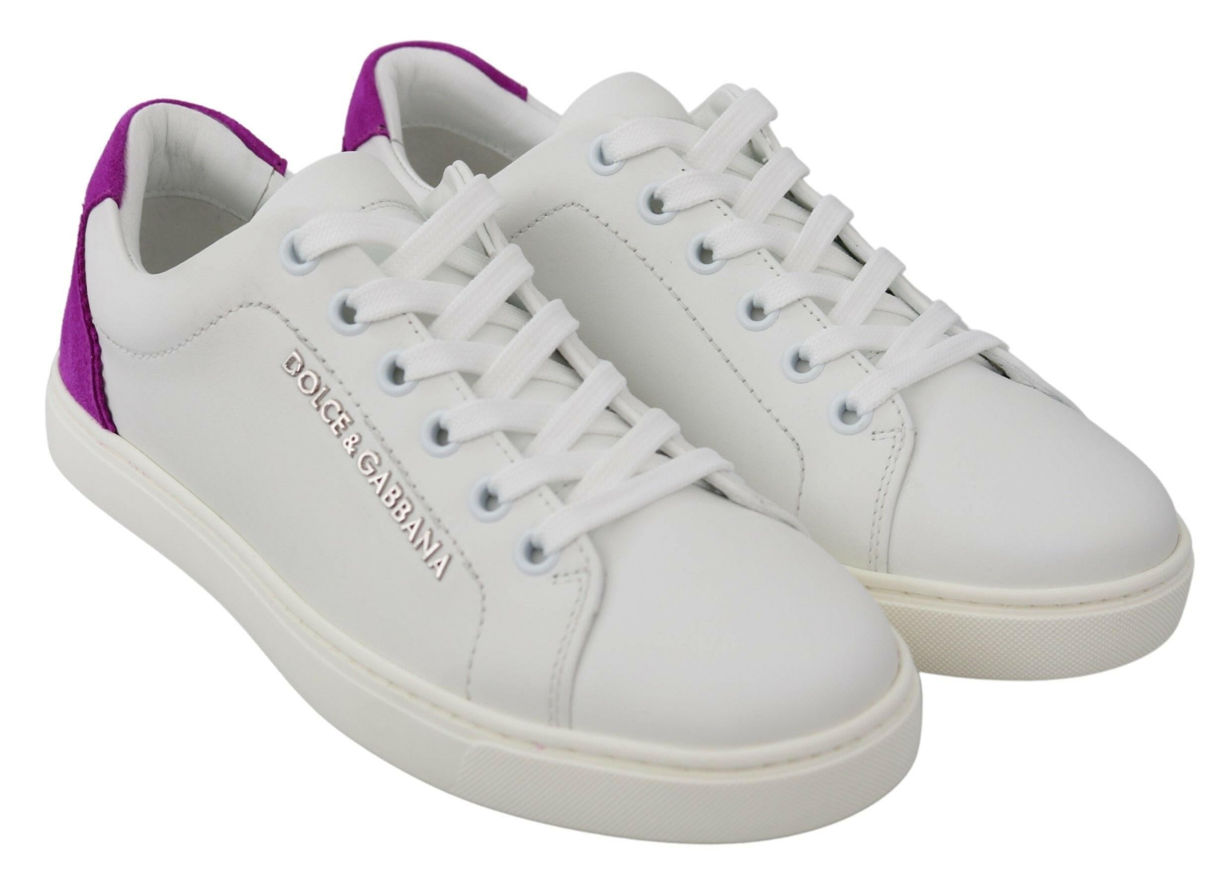 Dolce & Gabbana White Purple Leather Logo Womens Shoes -   -  Dolce & Gabbana.