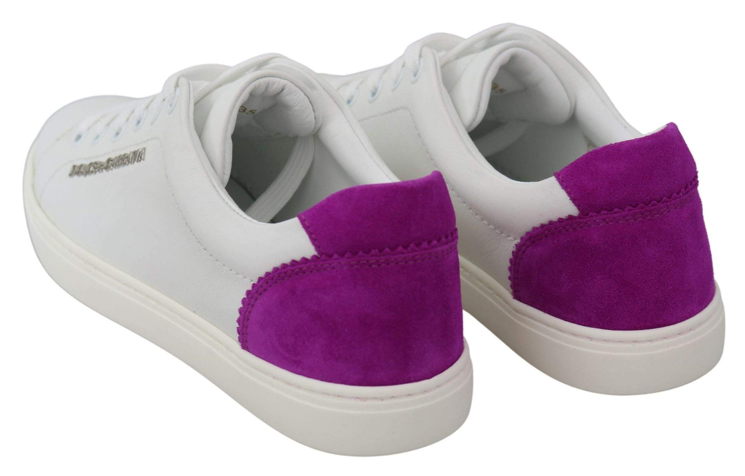 Dolce & Gabbana White Purple Leather Logo Womens Shoes -   -  Dolce & Gabbana.