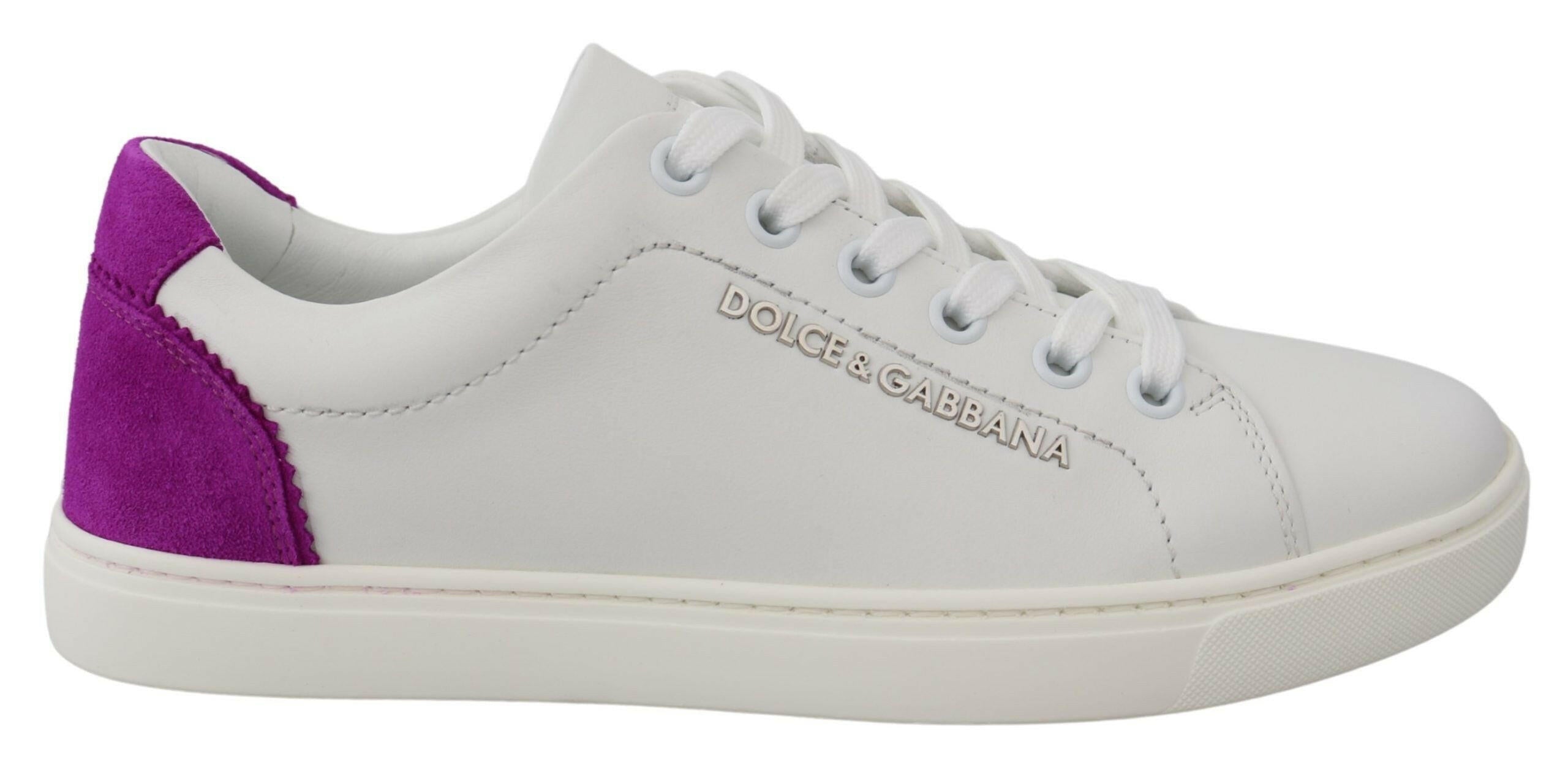 Dolce & Gabbana White Purple Leather Logo Womens Shoes -   -  Dolce & Gabbana.
