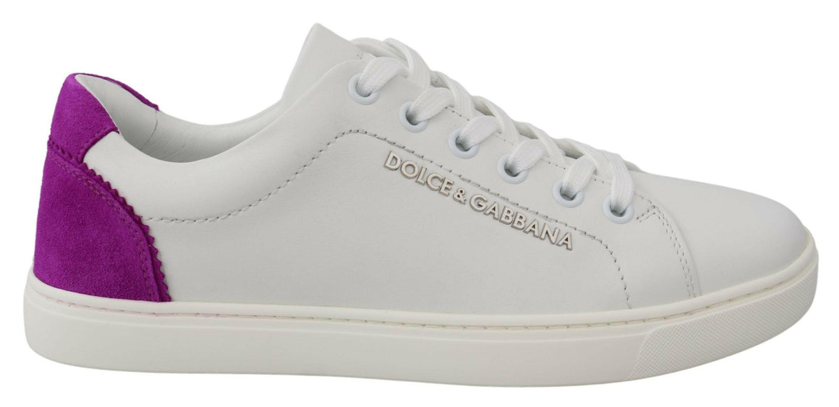 Dolce & Gabbana White Purple Leather Logo Womens Shoes -   -  Dolce & Gabbana.