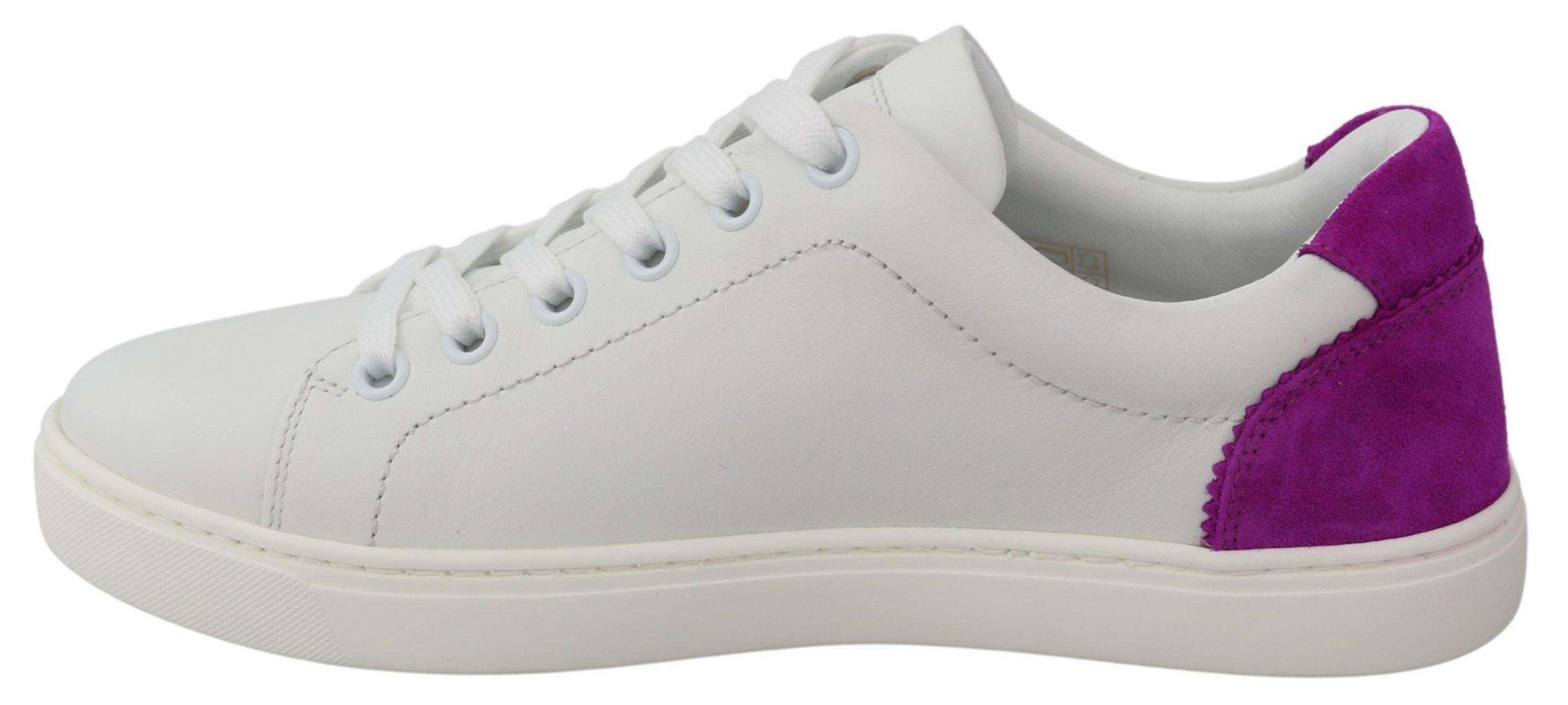 Dolce & Gabbana White Purple Leather Logo Womens Shoes -   -  Dolce & Gabbana.