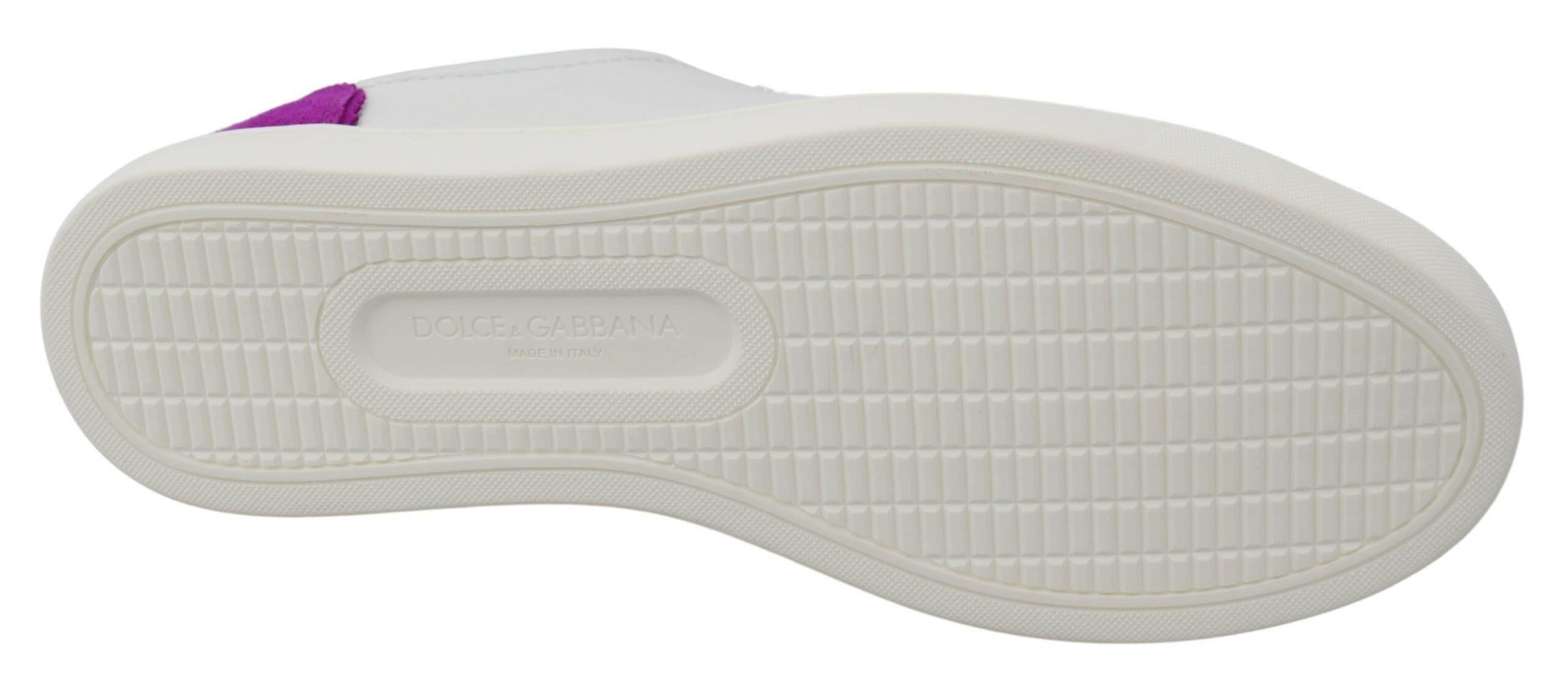 Dolce & Gabbana White Purple Leather Logo Womens Shoes -   -  Dolce & Gabbana.