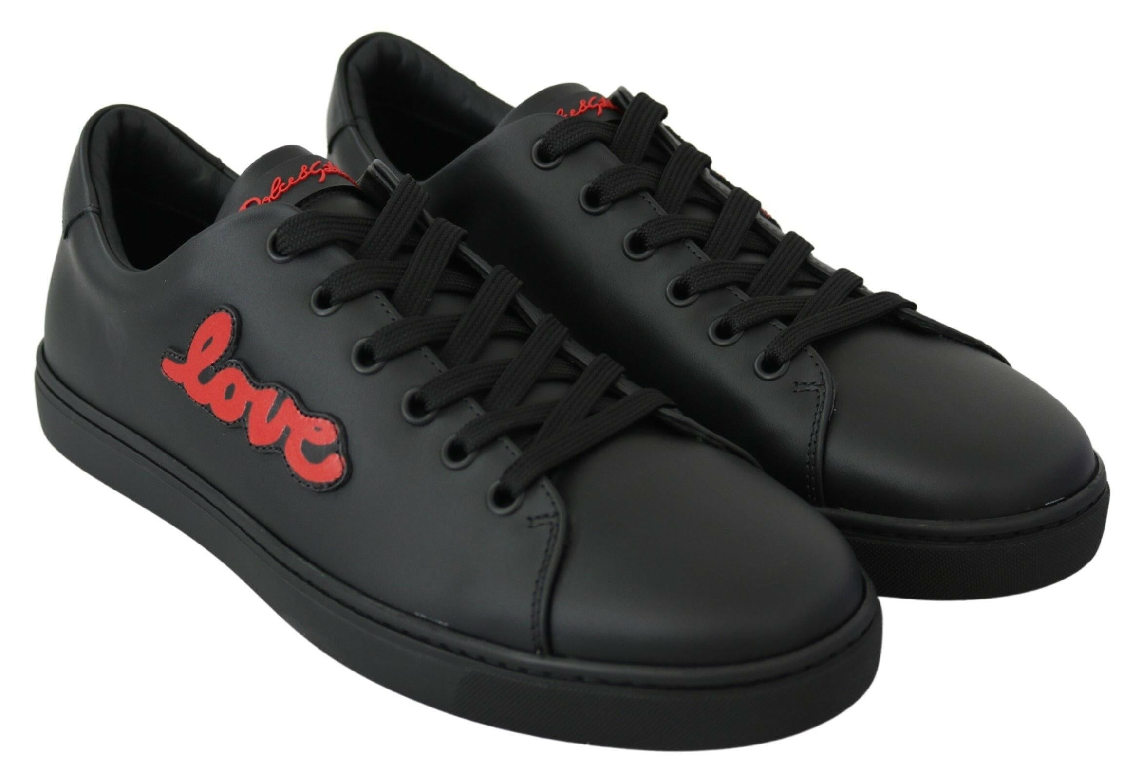 Dolce & Gabbana Black Leather Love Heart Sneakers Womens Shoes -   -  Dolce & Gabbana.