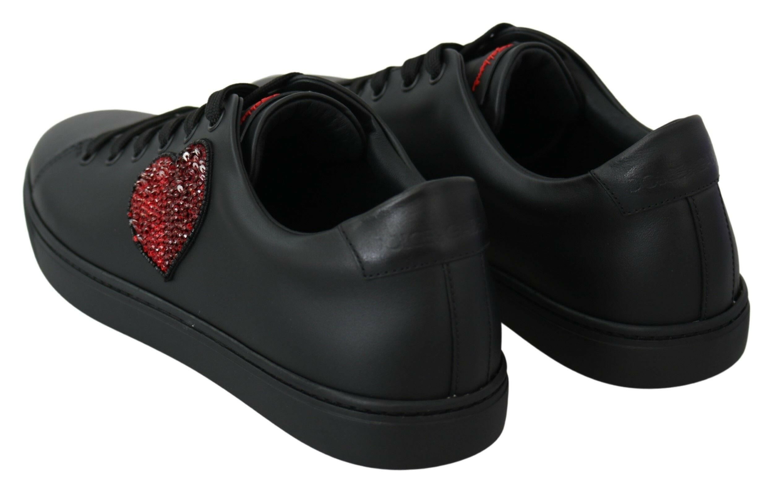 Dolce & Gabbana Black Leather Love Heart Sneakers Womens Shoes -   -  Dolce & Gabbana.