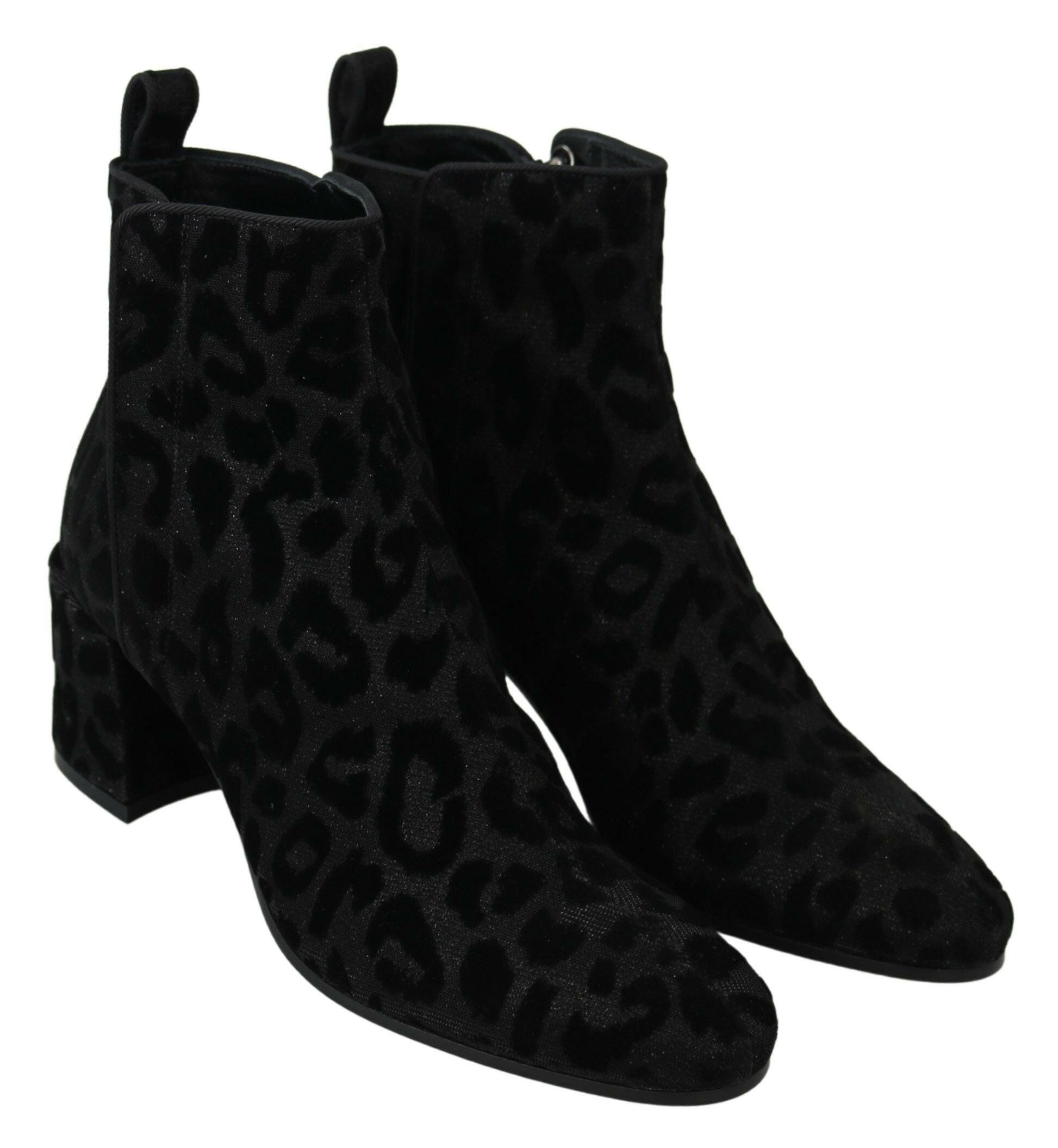 Dolce & Gabbana Black Leopard Short Boots Zipper Shoes -   -  Dolce & Gabbana.