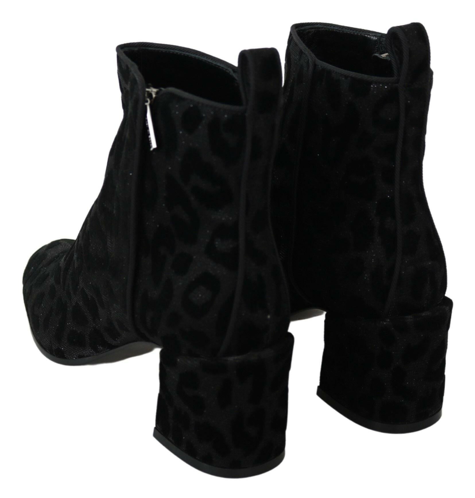 Dolce & Gabbana Black Leopard Short Boots Zipper Shoes -   -  Dolce & Gabbana.