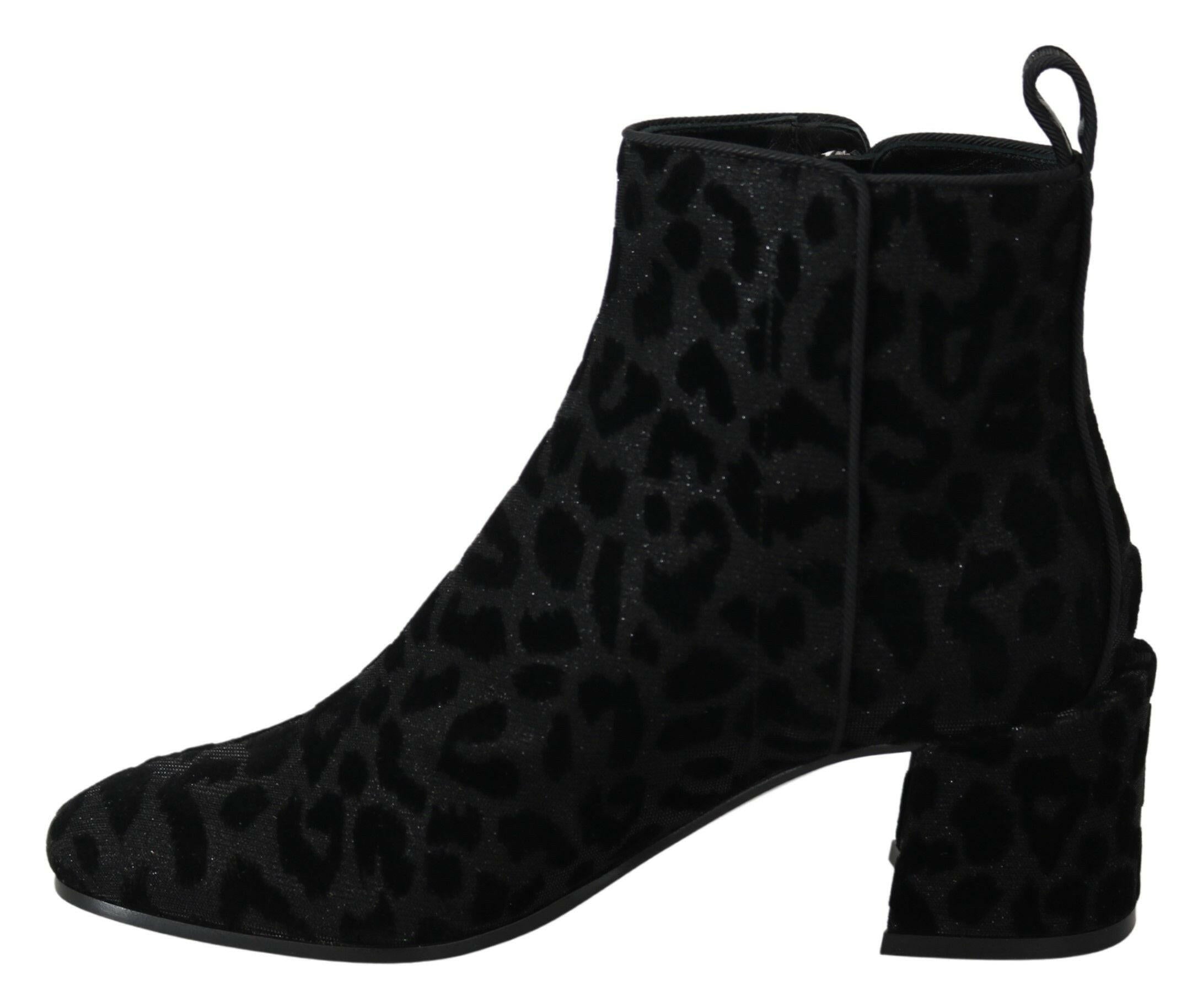 Dolce & Gabbana Black Leopard Short Boots Zipper Shoes -   -  Dolce & Gabbana.