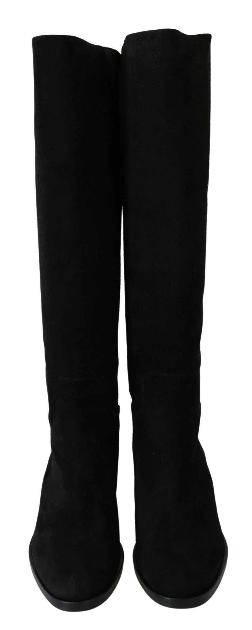 Dolce & Gabbana Black Suede Knee High Flat Boots Shoes -   -  Dolce & Gabbana.