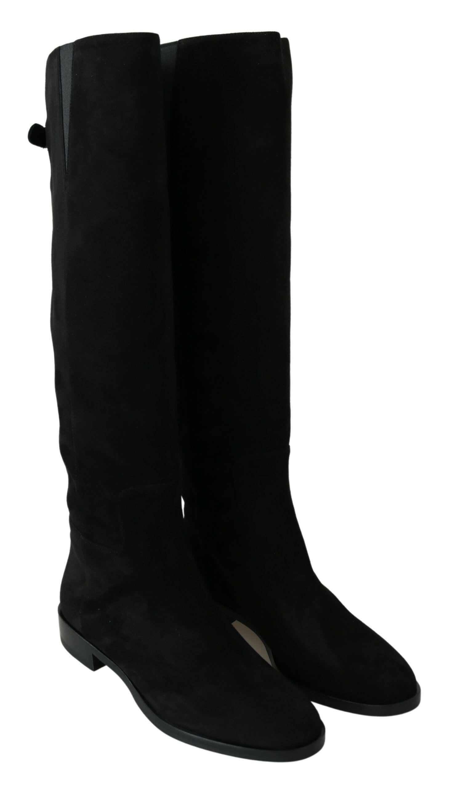 Dolce & Gabbana Black Suede Knee High Flat Boots Shoes -   -  Dolce & Gabbana.