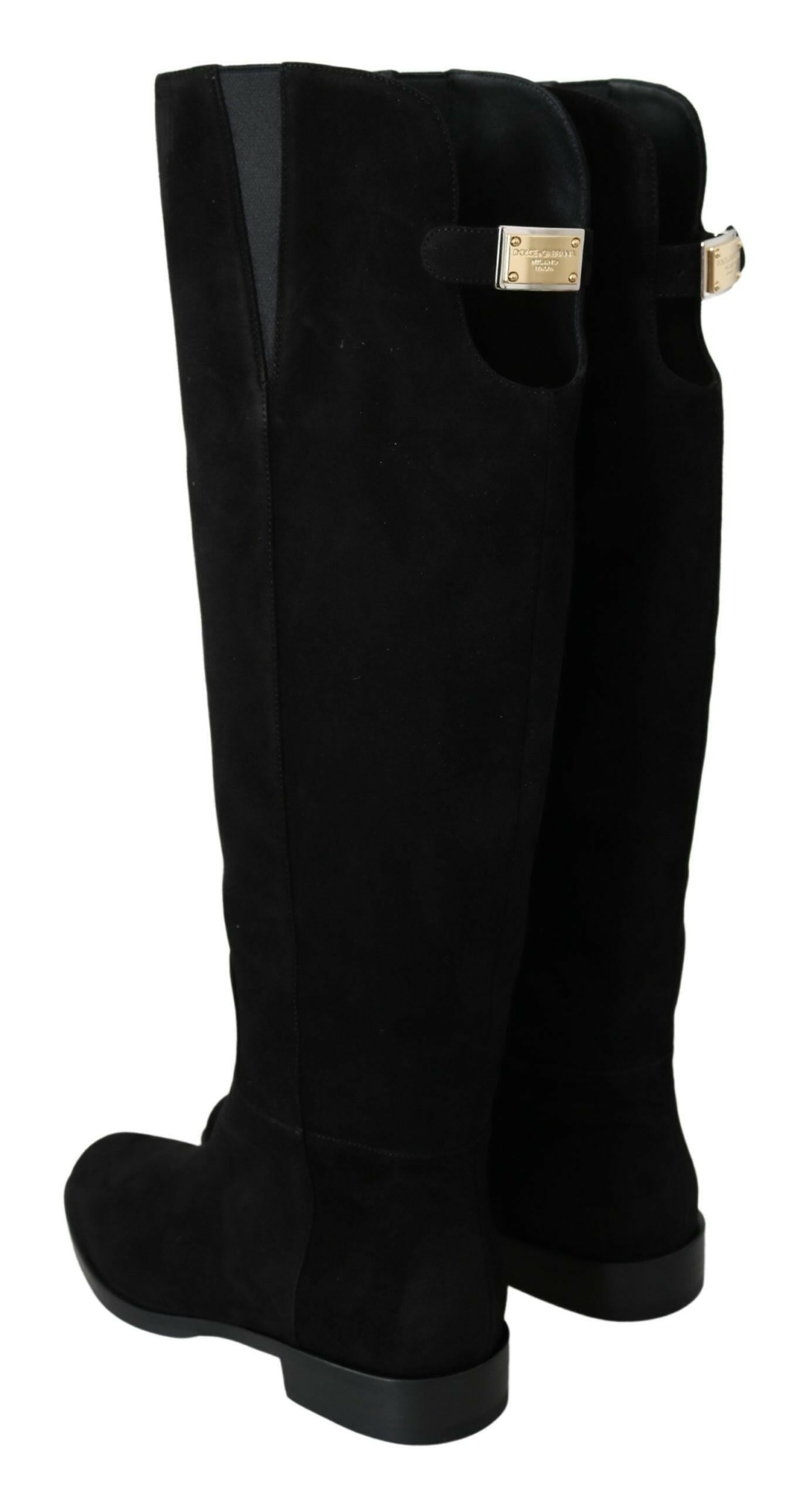 Dolce & Gabbana Black Suede Knee High Flat Boots Shoes -   -  Dolce & Gabbana.