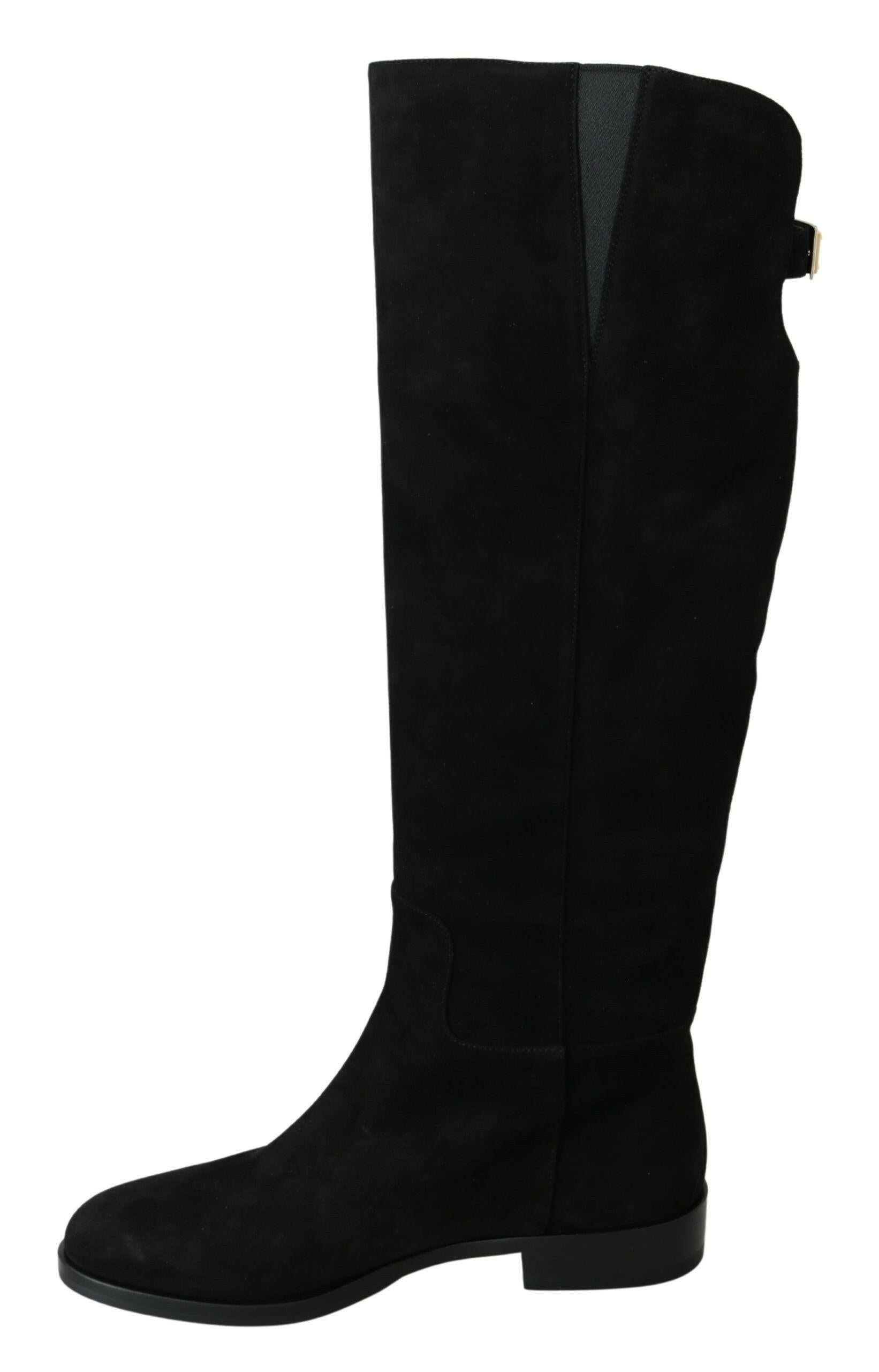 Dolce & Gabbana Black Suede Knee High Flat Boots Shoes -   -  Dolce & Gabbana.