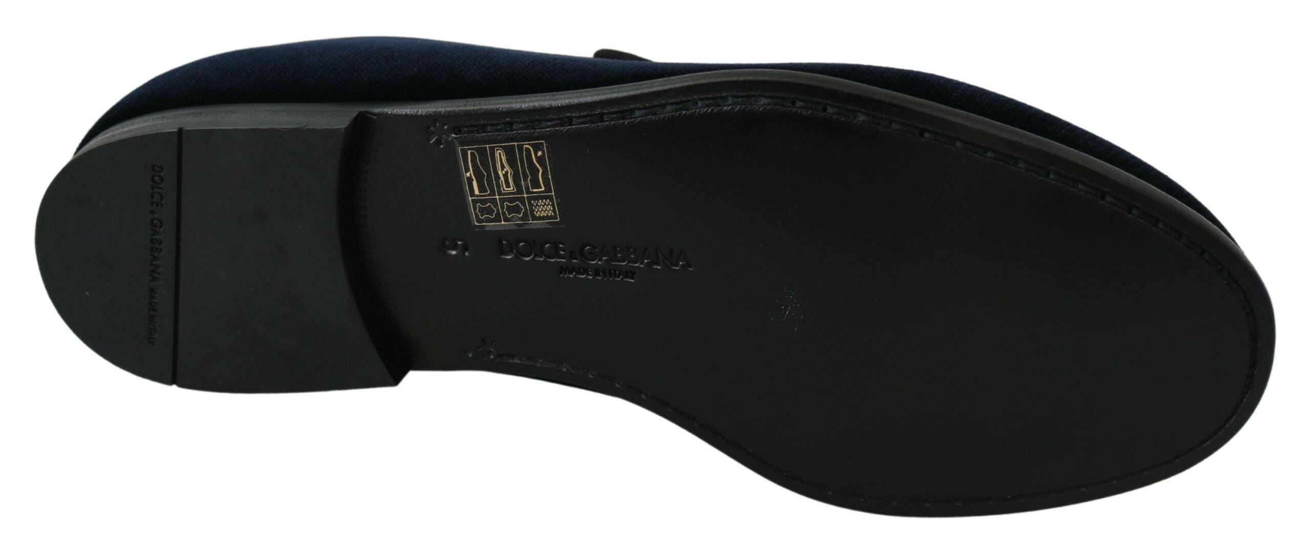 Dolce & Gabbana Blue Velvet Gold Logo Slipper Loafers Shoes -   -  Dolce & Gabbana.